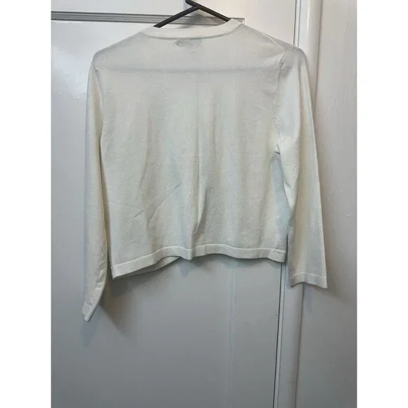 Spense Ivory Pearl Trim Cropped Cardigan Sweater Women’s Medium Elegant Bolero - Picture 6 of 6